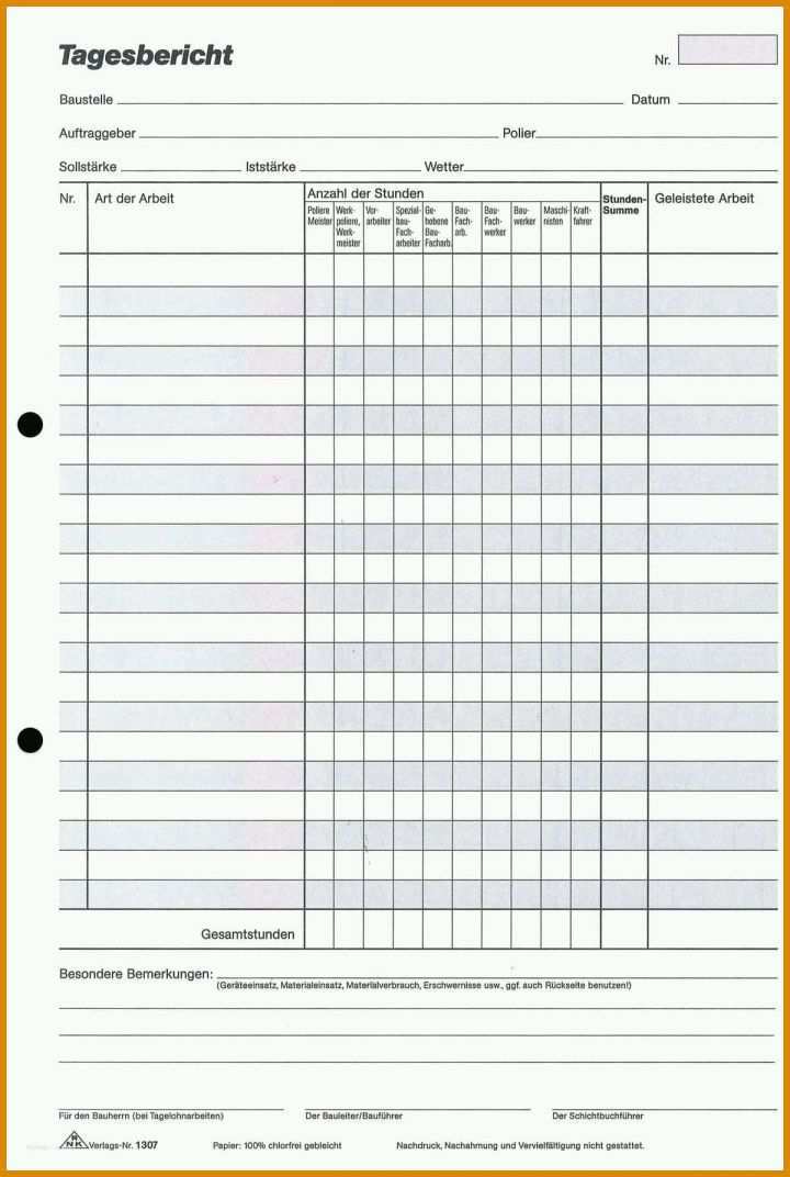 Bau Tagesbericht Vorlage Excel: 11 Stile Sie ...