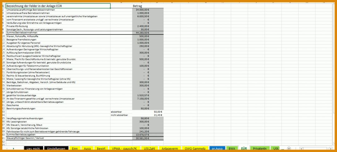 Fabelhaft Einnahmen überschuss Rechnung Vorlage Excel 1438x648