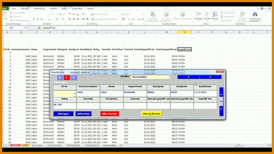 Außergewöhnlich Inventarliste Excel Vorlage 1280x720