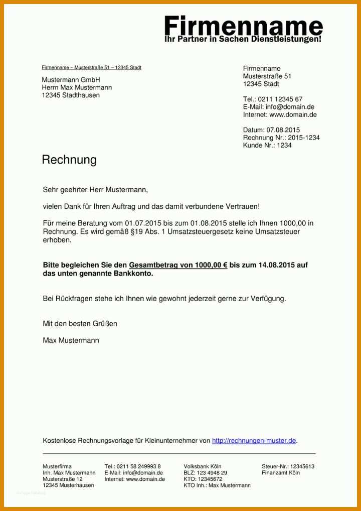 Kleingewerbe Rechnung Vorlage Kleinunternehmer Rechnung