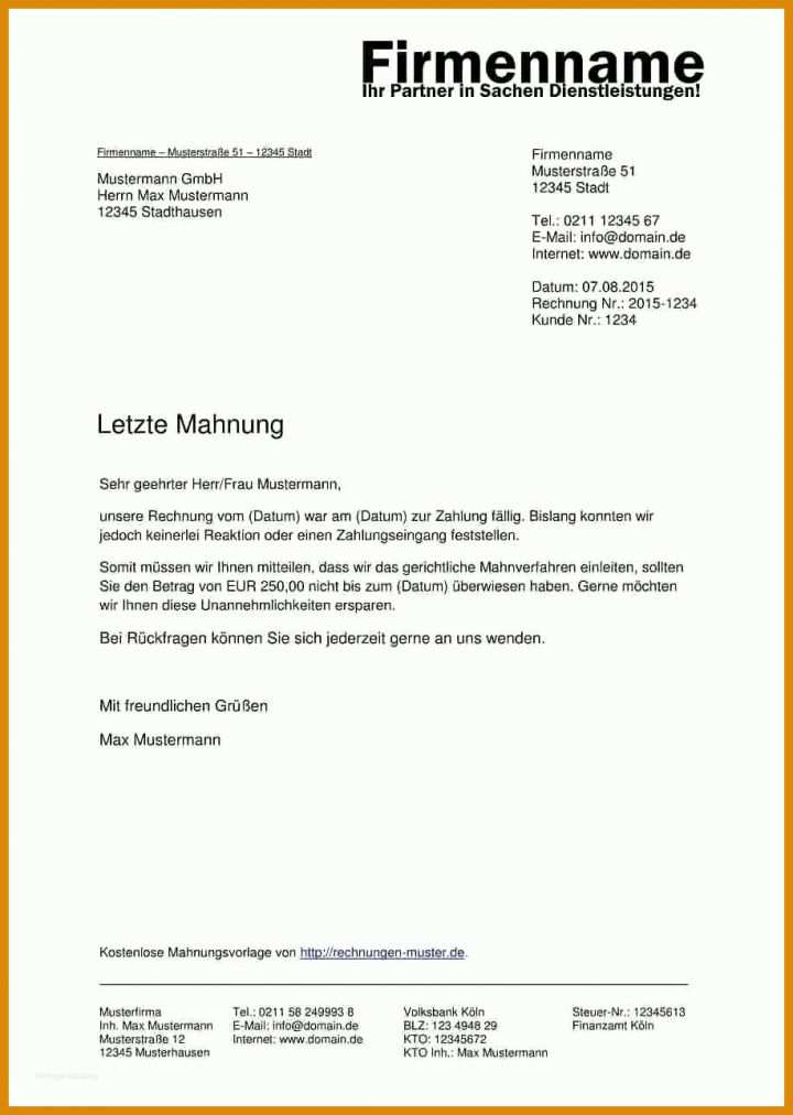 Unvergleichlich Mahnung Brief Vorlage 916x1288