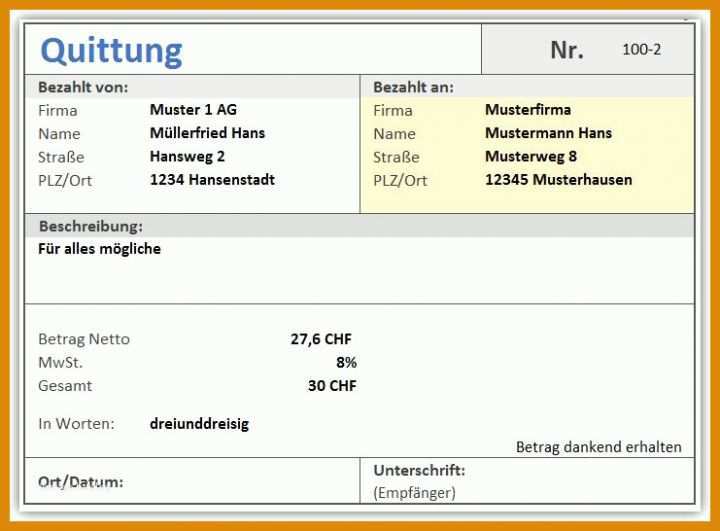 Quittung Vorlage Excel Quittung Quittungsverwaltung Als Excel Vorlage