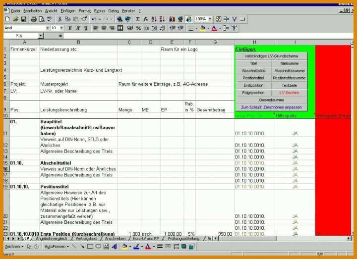 Singular Vorlage Leistungsverzeichnis Excel 1024x744