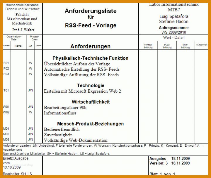 Überraschen Anforderungsliste Vorlage Excel 734x619