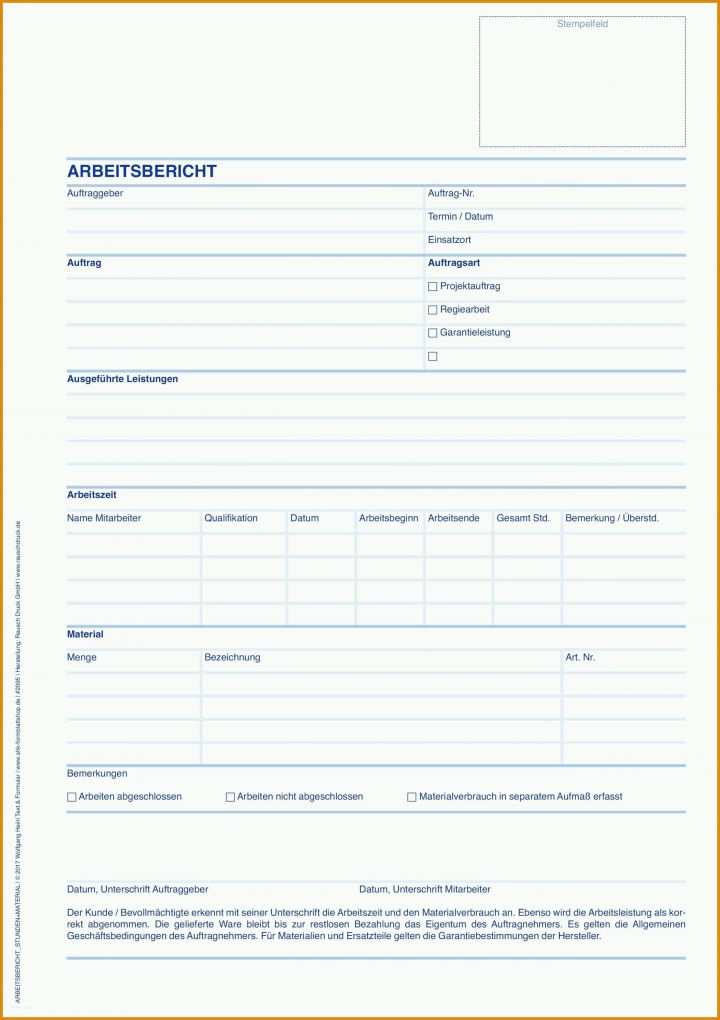 Arbeitsbericht Vorlage 14 Arbeitsauftrag Muster Kostenlos