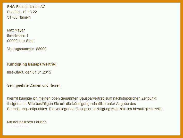 Bausparvertrag Kündigen Lbs Vorlage Bausparvertrag Kuendigen Mit Cleverer Mustervorlage