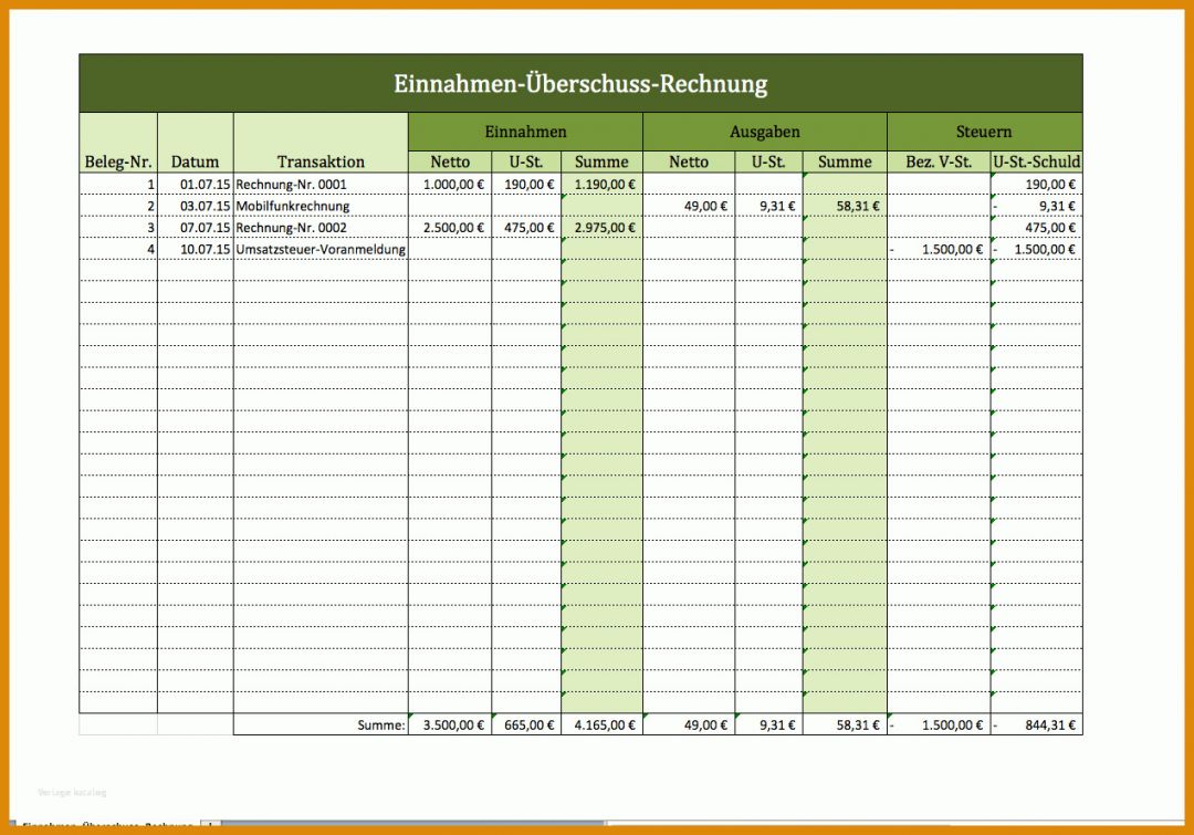 Kreativ Einnahmen Ausgaben Rechnung Excel Vorlage 1271x888