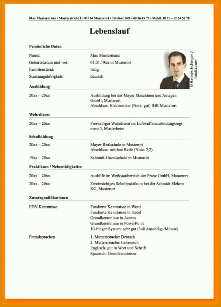 Faszinierend Lebenslauf Vorlage Ausbildung 1034x1436