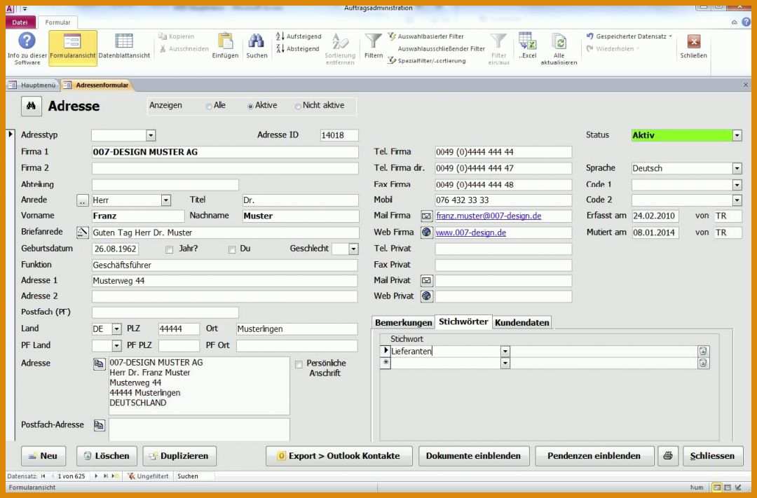 Singular Mitarbeiter Datenbank Access Vorlage 1352x890