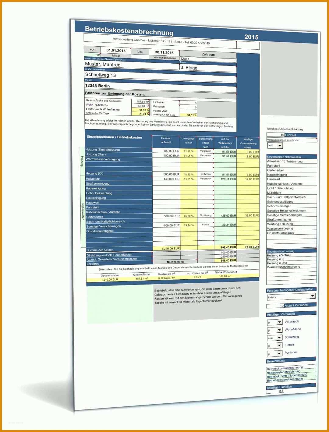 Ungewöhnlich Nebenkostenabrechnung Vorlage Excel Kostenlos 1600x2100