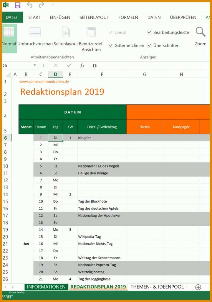 Erstaunlich Social Media Redaktionsplan 2019 Vorlage 986x1402