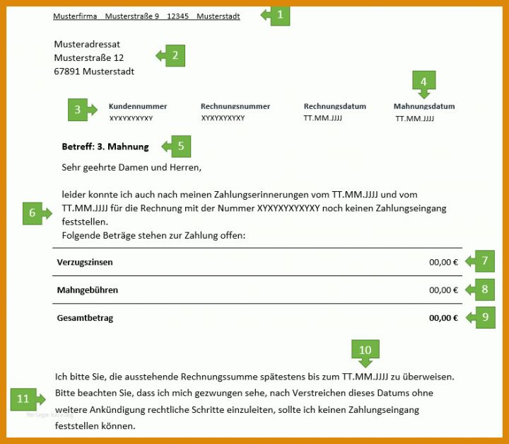 Hervorragend Vorlage 3 Mahnung 786x685