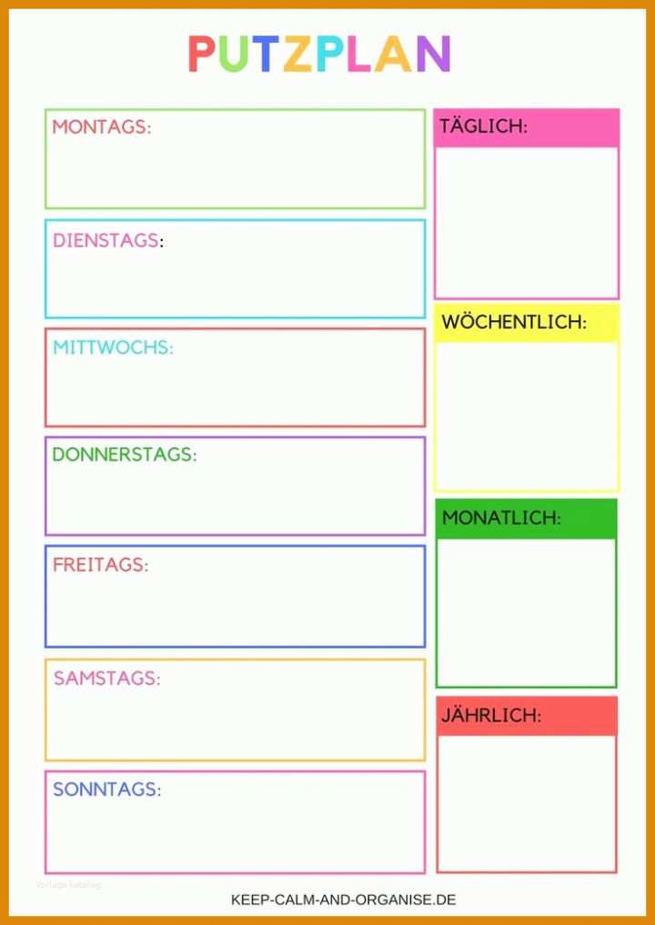 Faszinieren Wöchentlicher Putzplan Vorlage 736x1040