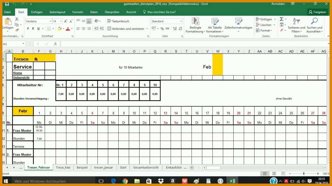 Schockierend Dienstplan Excel Vorlage Download 1366x768