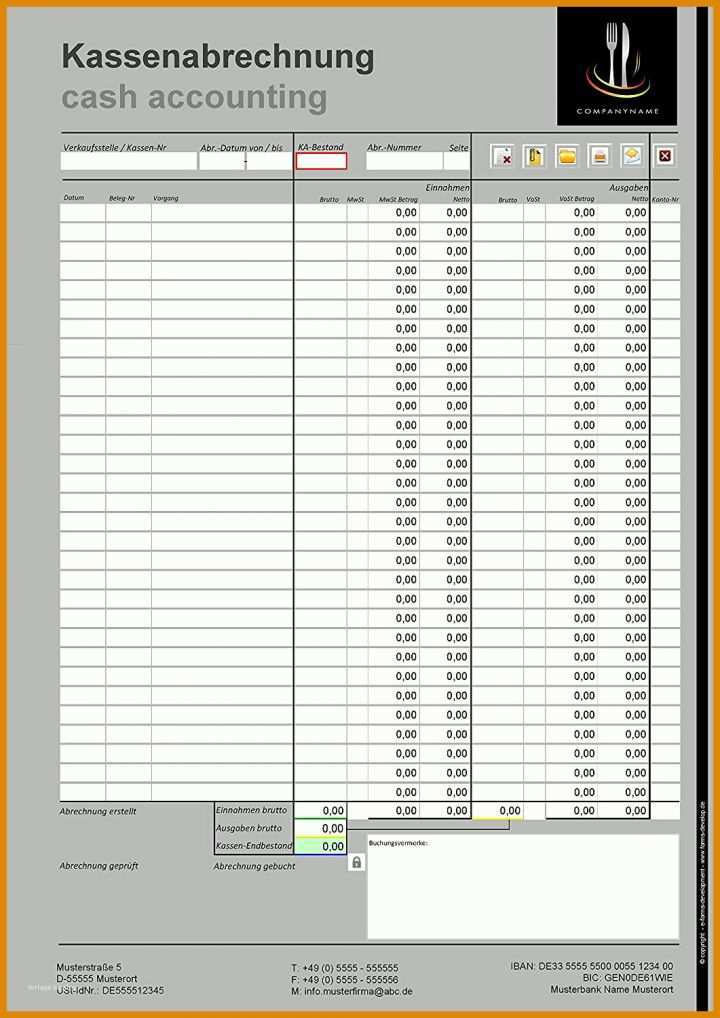 Angepasst Kassenabrechnung Vorlage 1061x1500