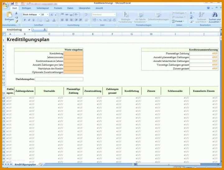 Sensationell Kredit Excel Vorlage 1024x778