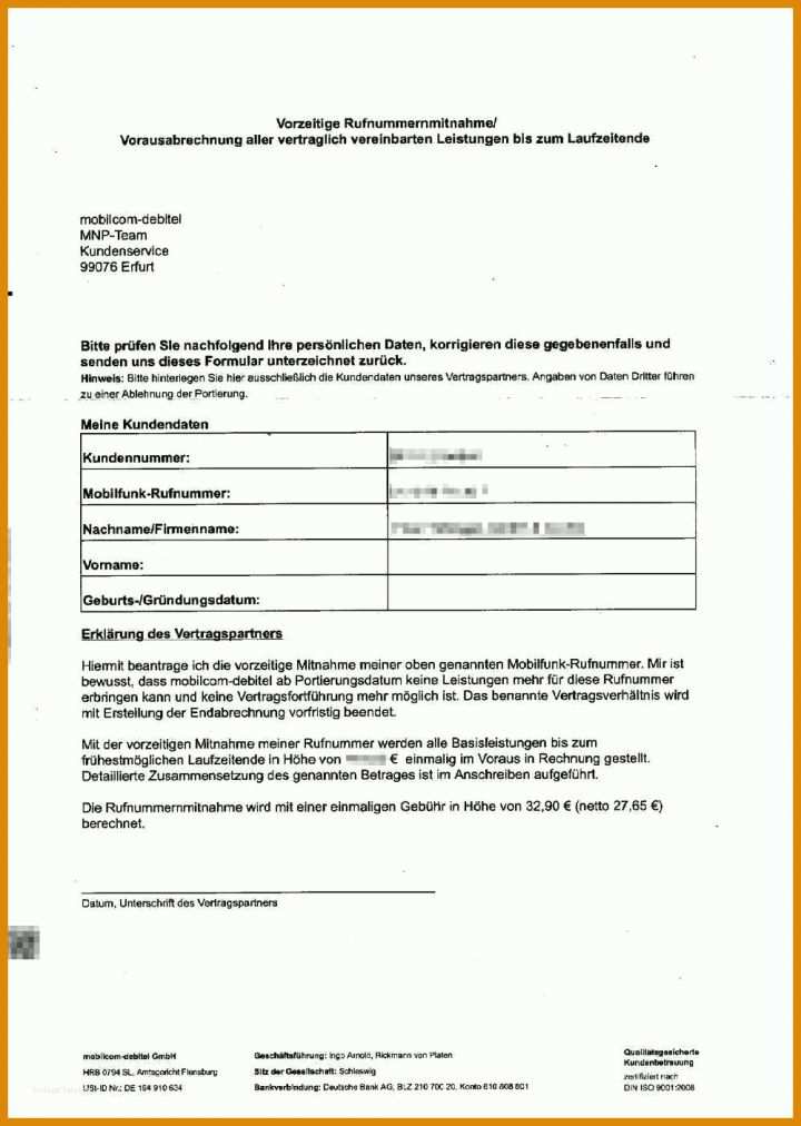 Hervorragen Kündigung Handyvertrag Mit Rufnummernmitnahme Vorlage 1000x1405