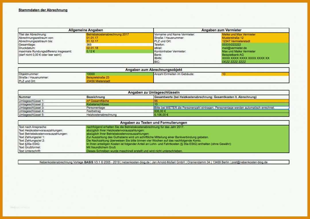 Unvergesslich Nebenkostenabrechnung Vorlage Kostenlos 1189x840