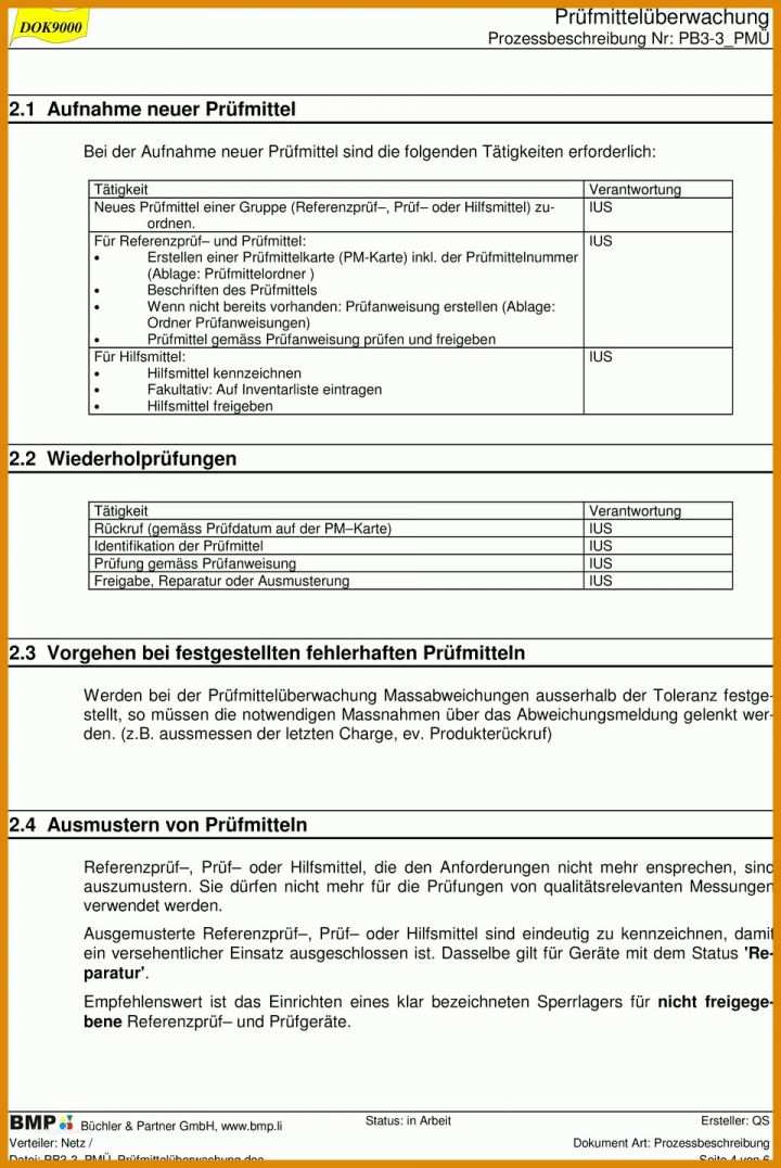 Prüfanweisung Sichtprüfung Vorlage Neu Beschaffte Nicht Identifizierte Oder Gebrauchte Pruefmittel Registrierte Funktionstuechtige Pruefmittel