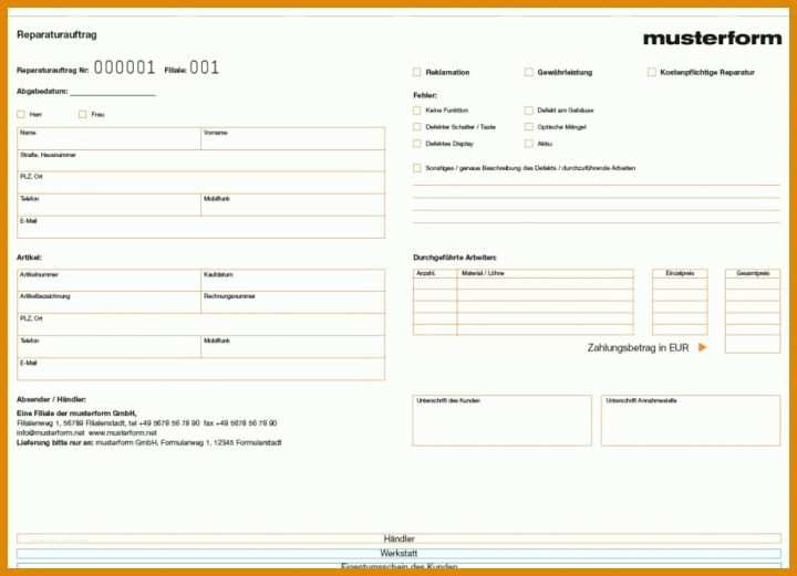 Fantastisch Reparaturauftrag Vorlage 1024x741