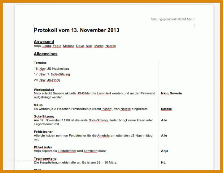 Bemerkenswert Sitzungsprotokoll Vorlage 803x623