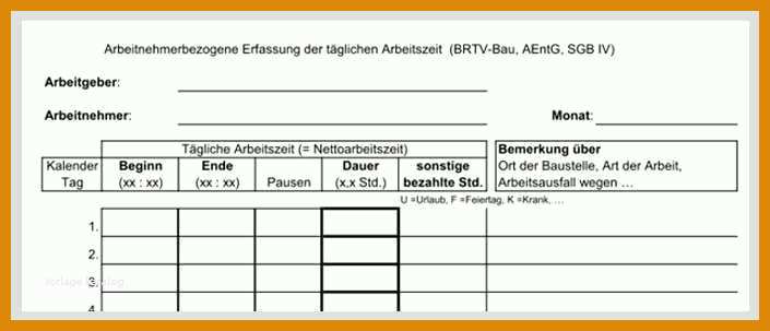 Erstaunlich Stundenzettel Baustelle Vorlage 705x303