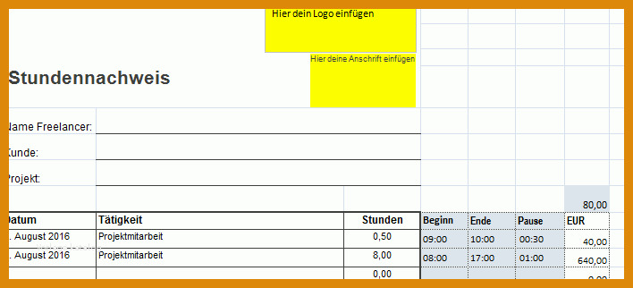 Fabelhaft Stundenzettel Vorlage Excel 708x322