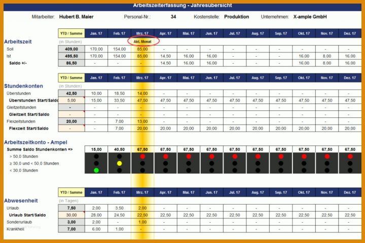 überstundenkonto Vorlage Excel Arbeitszeiterfassung Details