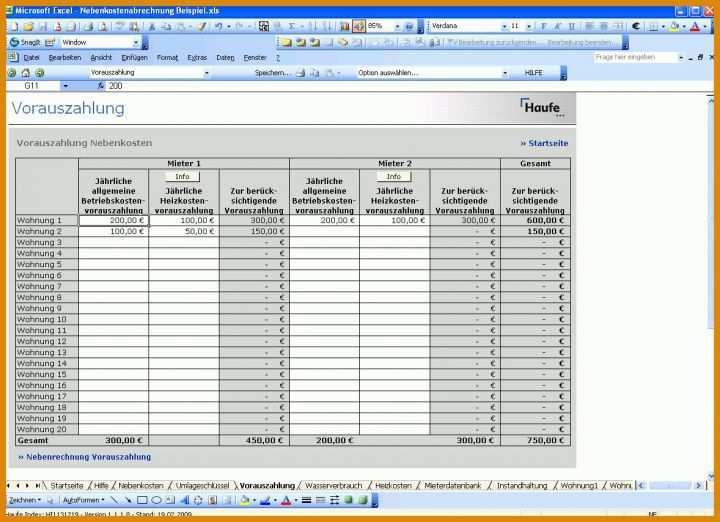 Ausgezeichnet Vorlage Nebenkostenabrechnung Excel 1178x854