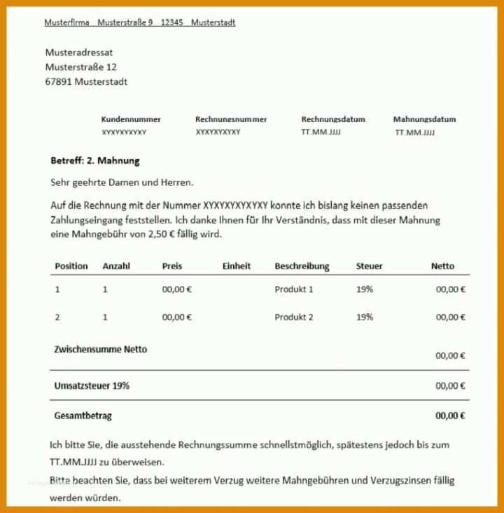 Hervorragen 2 Mahnung Mit Mahngebühr Vorlage 761x774