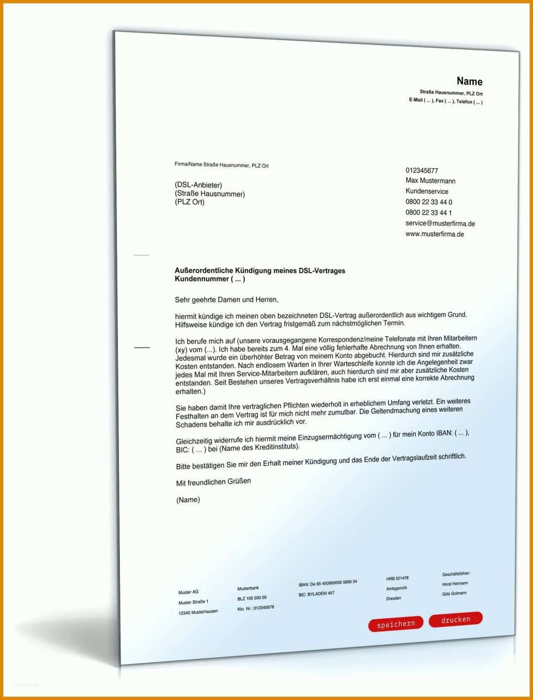 Großartig Dsl Kündigung Vorlage Pdf 1600x2100