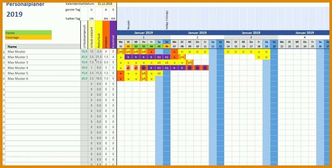 Unvergleichlich Excel Vorlage Mitarbeiterplanung 1282x650