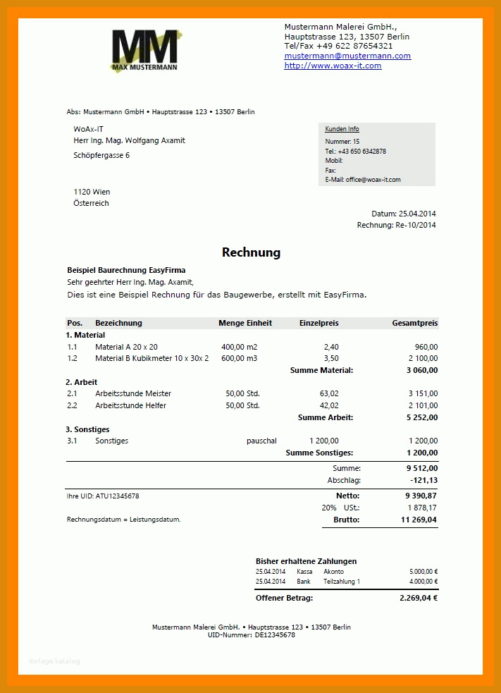 Singular Handwerkerrechnung Muster Vorlage 711x983