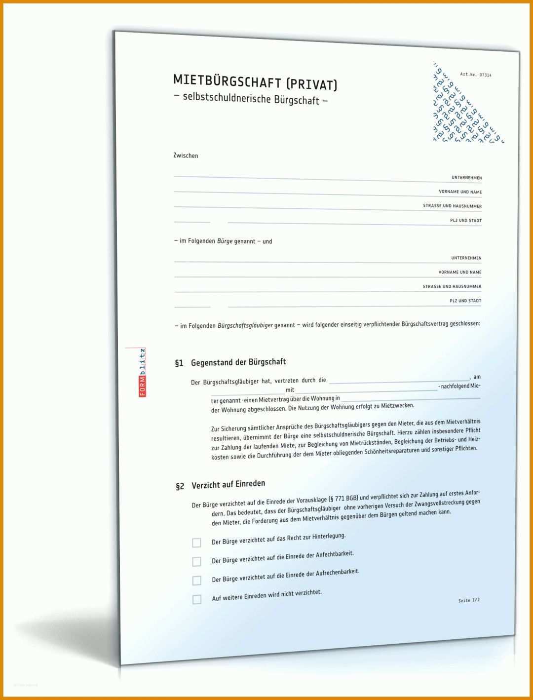 Erschwinglich Mietbürgschaft Vorlage Pdf 1600x2100