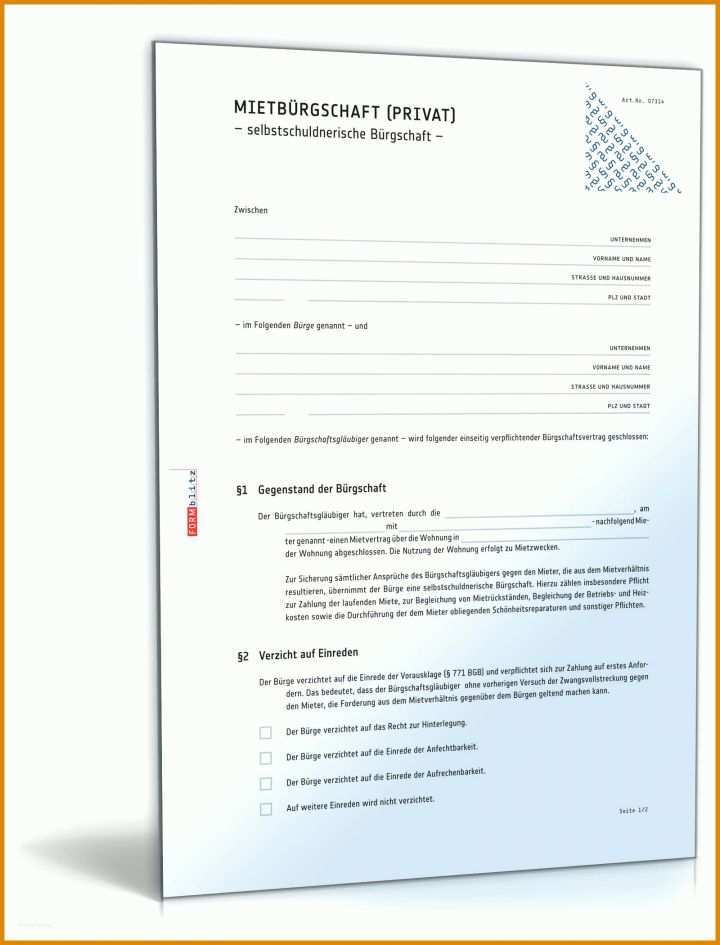 Überraschend Mietbürgschaft Vorlage Pdf 1600x2100