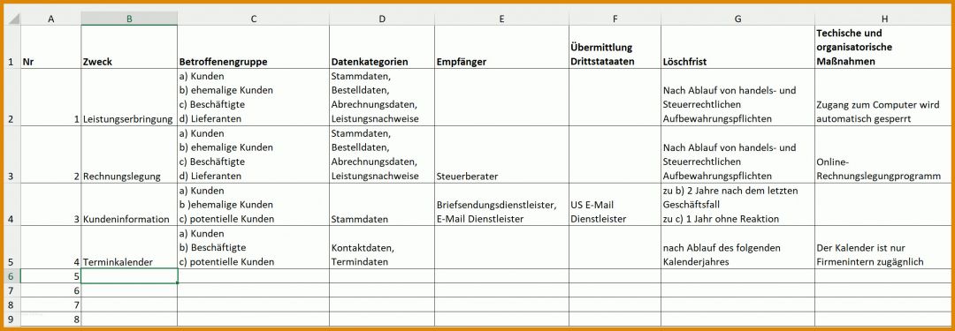 Fantastisch Vorlage Verarbeitungsverzeichnis 2531x879