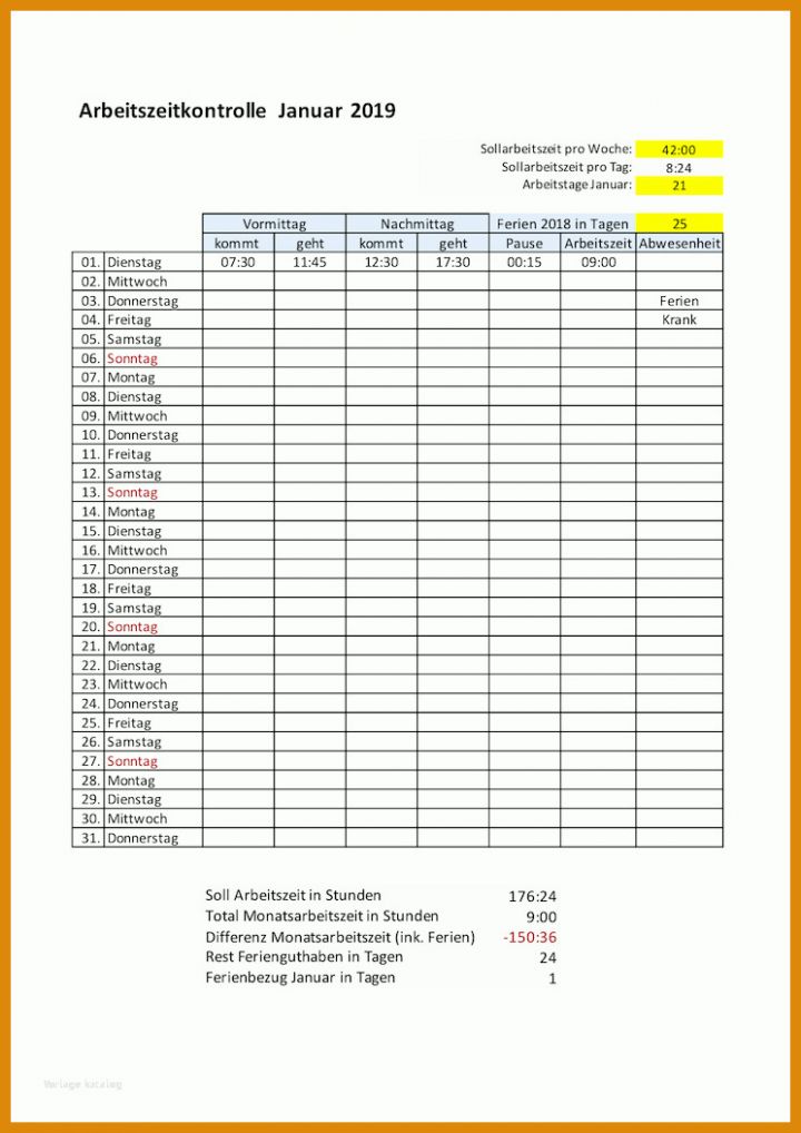 Zeiterfassung Mitarbeiter Vorlage Zeiterfassung Excel