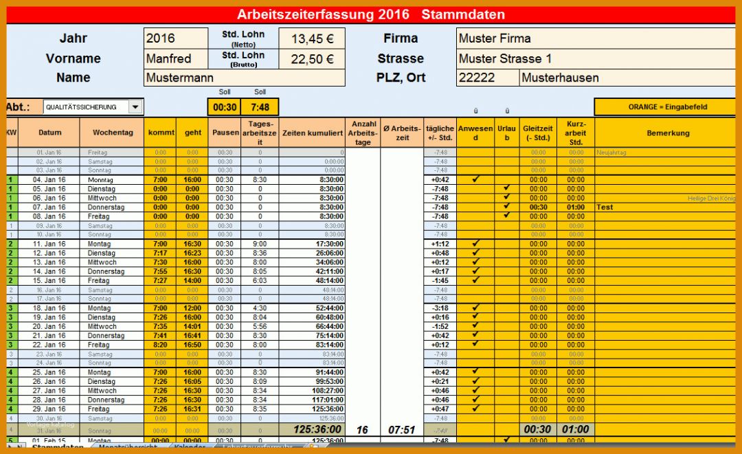 Überraschen Excel Vorlage Zeiterfassung 1132x693