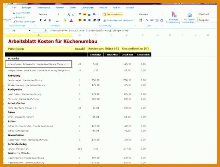 Ideal Excel Vorlagen Kostenaufstellung 722x547