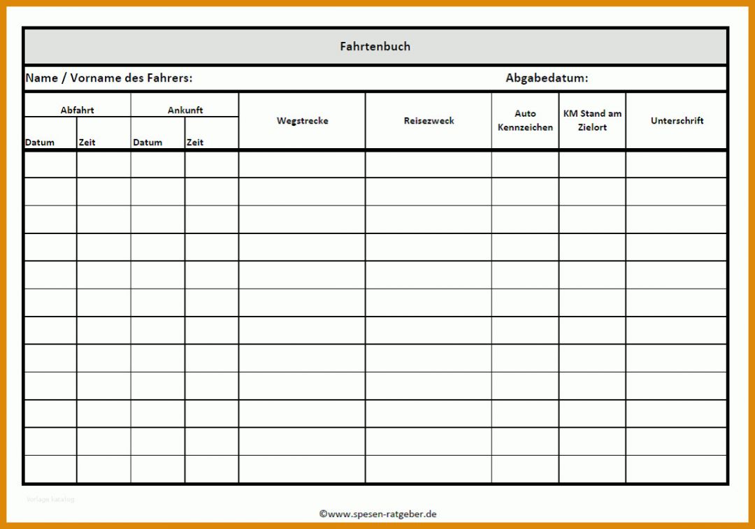 Singular Fahrtenbuch Vorlage Finanzamt 1152x807