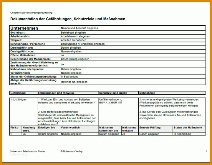 Unvergesslich Gefährdungsbeurteilung Vorlage Excel 900x700