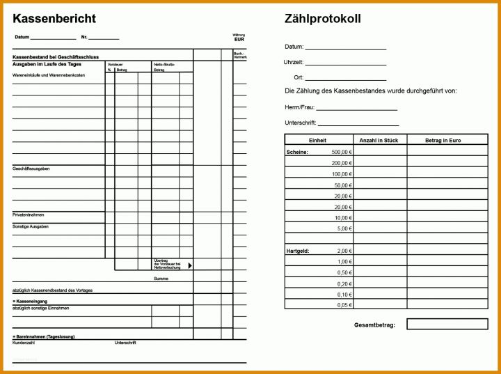 Original Kassenbericht Mit Zählprotokoll Vorlage 1546x1154