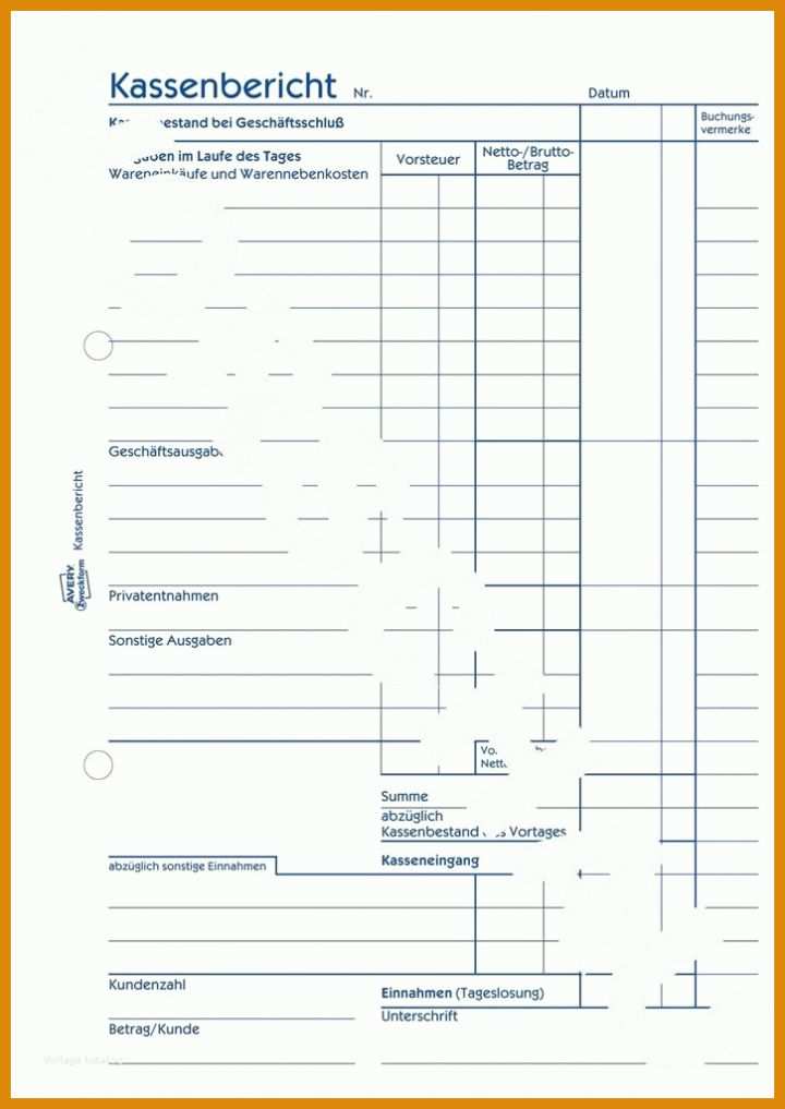 Modisch Kassenbericht Pdf Vorlage 725x1024