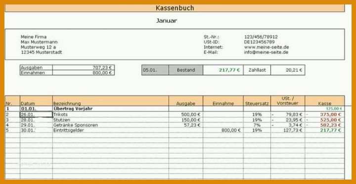 Faszinieren Kassenbuch Vorlage Pdf Download 800x414