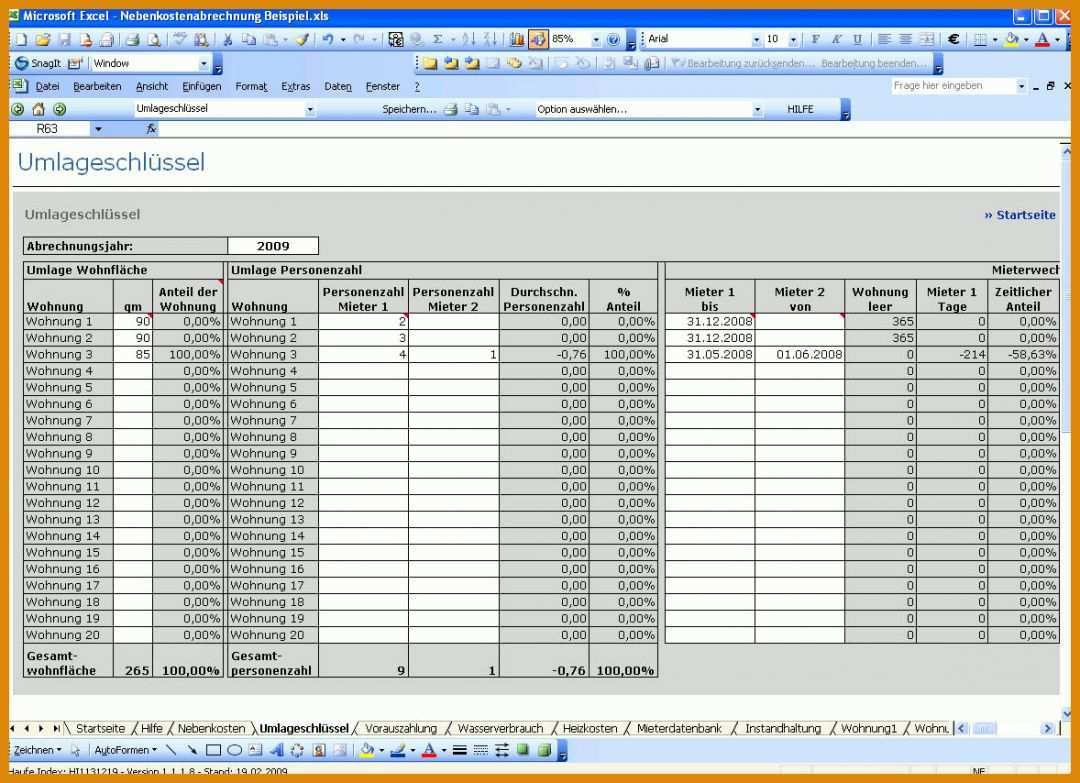 Singular Nebenkostenabrechnung Excel Vorlage 1178x854