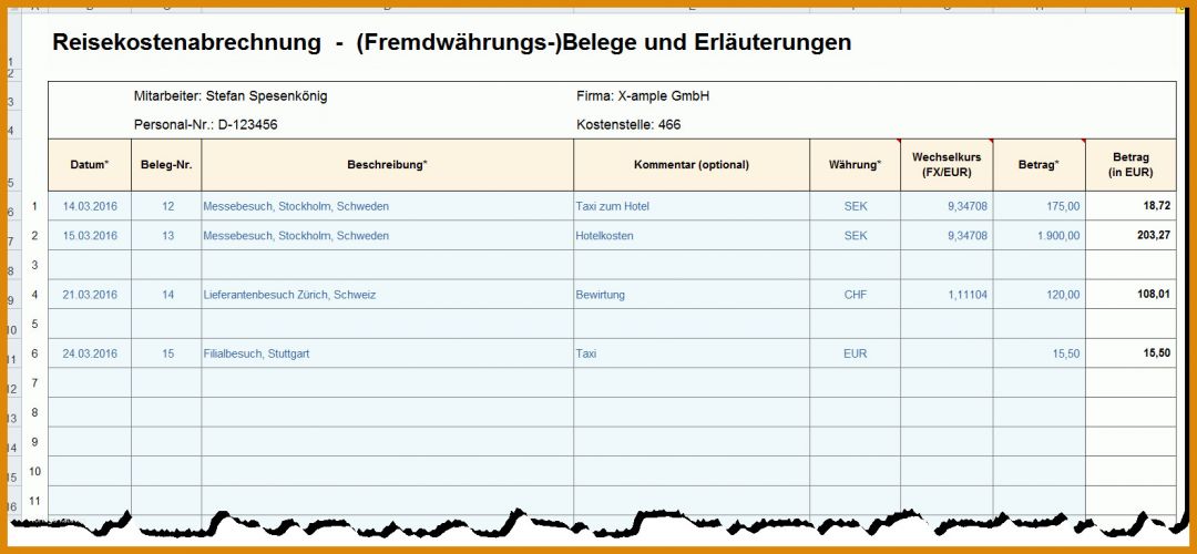 Schockierend Reisekostenabrechnung Vorlage Excel 1582x733