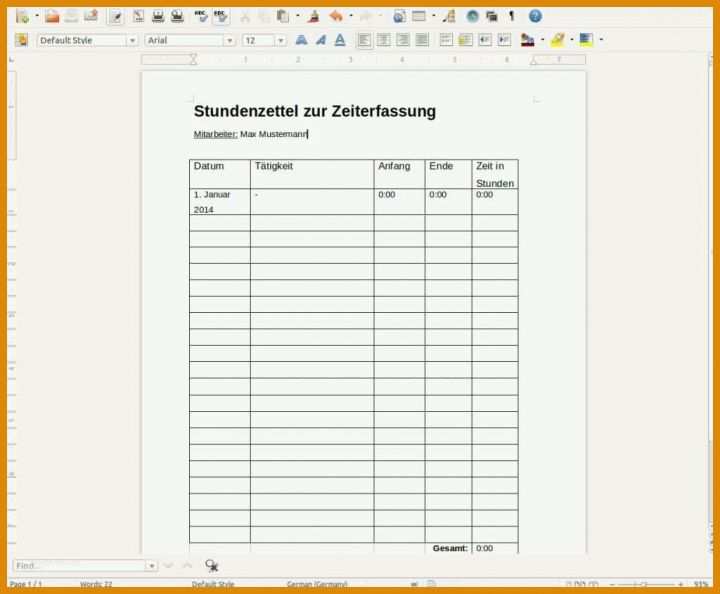 Unglaublich Stundenzettel Nachweis Vorlage 1024x845