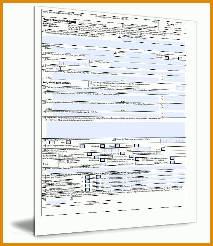 Exklusiv Vorlage Gewerbeanmeldung 720x830