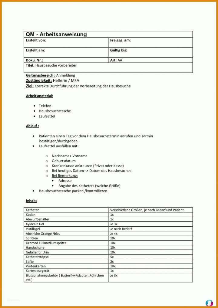 Hervorragen Arbeitsanweisung Vorlage Excel 1240x1754