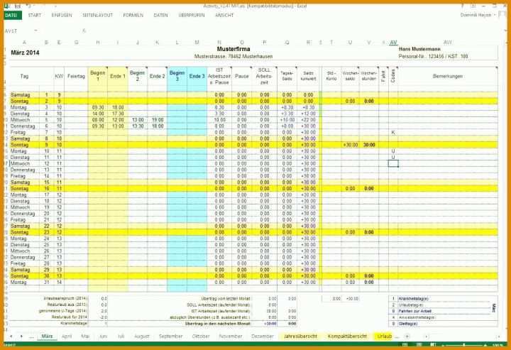 Außergewöhnlich Arbeitszeiterfassung Excel Vorlage Kostenlos 1321x905